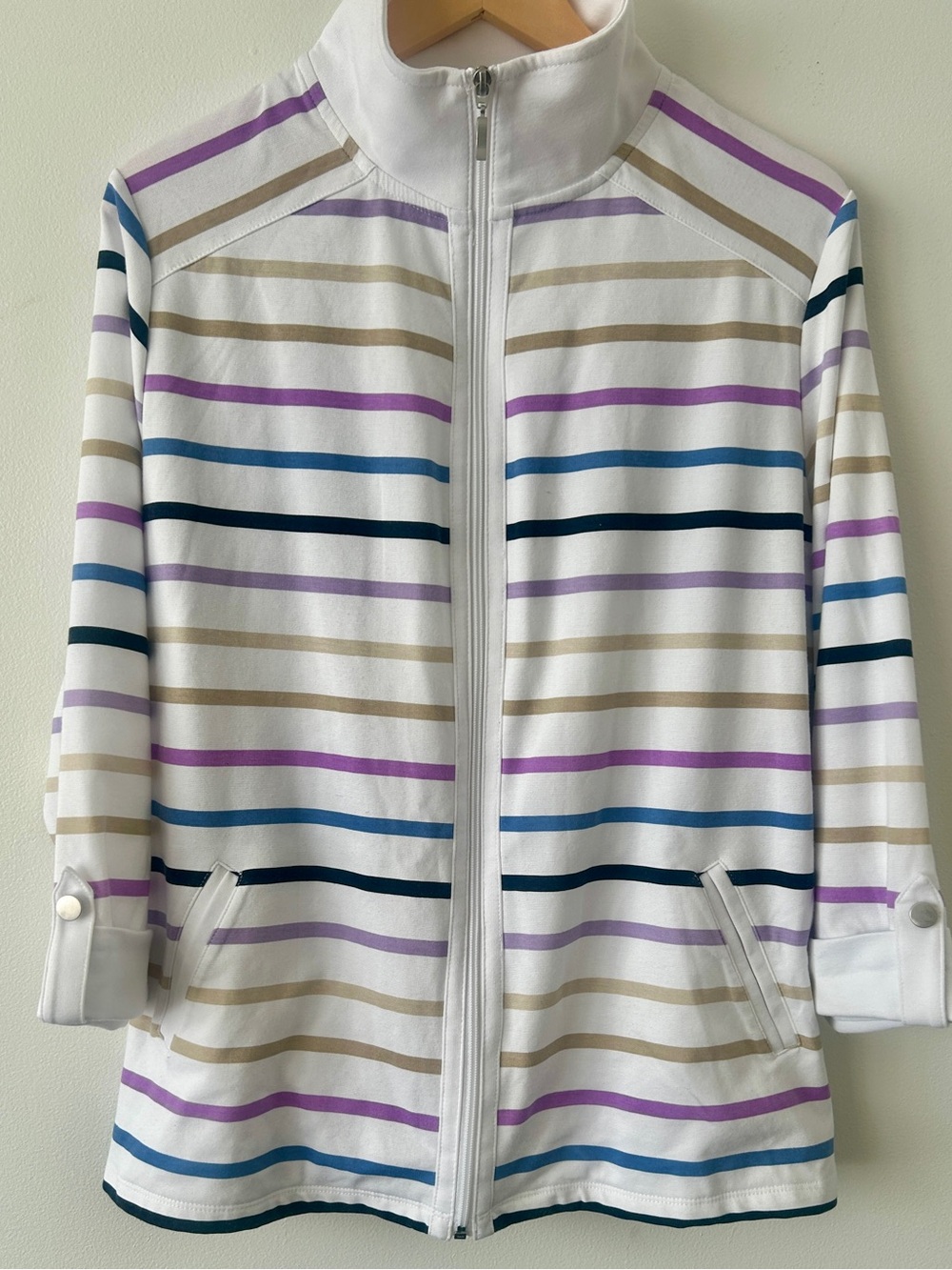 Alia Tanjay Full Zip Striped Sweater Jacket • Size Large